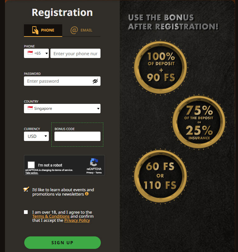 Регистрация в Плейфортуна казино. 